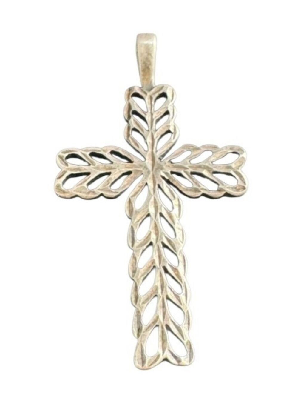 Sterling Silver Leaf Cross Pendant Necklace 20 Inch